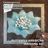 Mahjong américain de luxe moderne à thème papillon personnalisé, en acrylique, avec bordure arc-en-ciel, 160 tuiles, textes chinois mignons et porte-bonheur