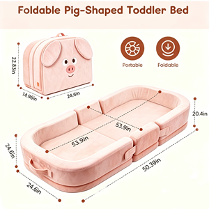 เตียงเด็กพับได้แบบพกพา ดีไซน์หมูน่ารัก ปี 2026 สำหรับเด็กวัยหัดเดิน เตียงนอนนุ่มสบายสำหรับเด็ก เฟอร์นิเจอร์สำหรับเด็ก - Product Image 2