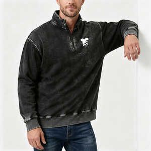 Custom Wholesale High Quality Oversized <b>Fleece</b> Hooded Lightweight Custom Logo <b>Black</b> Heavyweight Quarter Zip Winter Print - Product Image 4