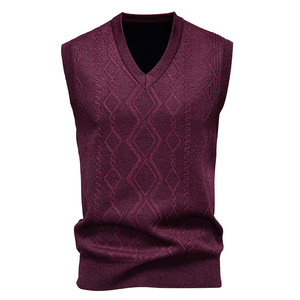 Autumn Winter Warm <strong>Men's</strong> Thick Solid Plain Sleeveless Pullover Knitwear Nice Tank Tops <strong>Mens</strong> V-Neck Knitted Sweater Vest - Product Image 3