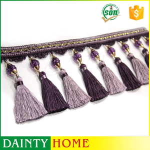 Bajo <span class=keywords><strong>precio</strong></span> <span class=keywords><strong>de</strong></span> venta al por mayor <span class=keywords><strong>de</strong></span> textiles para el hogar cortina azul decorativo franja <span class=keywords><strong>de</strong></span> la borla - Product Image 2