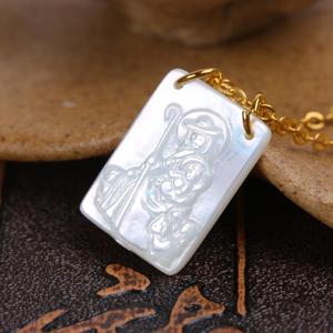 NP1045 White <strong>Mother</strong> of Pearl Shell Virgin Mary Rectangle Medal Scapular Charm Pendants Necklace - Product Image 4