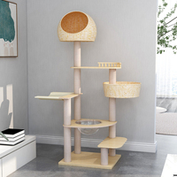 Arbre à chat en bois massif avec capsule spatiale et nid tressé, 166 cm, avec hamac et griffoir en sisal pour chat d'intérieur