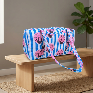 Blue White Striped Peacock Print Duffel <b>Bags</b> Travel Weekender <b>Large</b> Capacity Lightweight Eco-Friendly Zipper <b>Shoulder</b> Gym Travel - Product Image 3