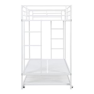 <span class=keywords><strong>Lit</strong></span> <span class=keywords><strong>mezzanine</strong></span> DNF 90x200cm, structure métallique, barres latérales, échelle de sécurité, design moderne pour chambre d'enfant, dortoir adulte, robuste, blanc - Product Image 3