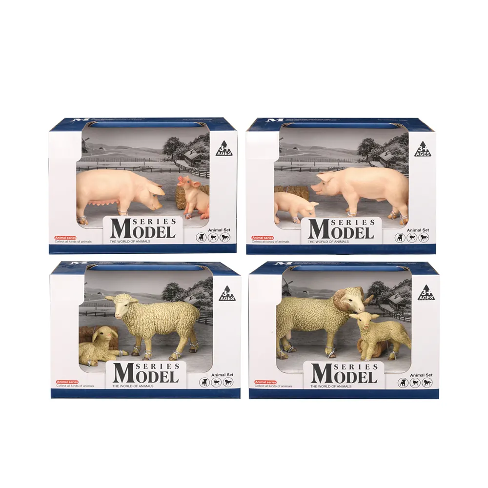 Boneco de animal de fazenda realista, mini brinquedo de ovelha de plástico com porco
