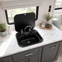 Évier de cuisine moderne Thsink pour camping-car, caravane, fourgonnette, simple bac carré, un trou, en acier inoxydable léger, verre trempé