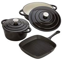 Juego de 5 Utensilios de Cocina de Hierro Fundido Esmaltado de Colores con Revestimiento de Esmalte y Tapa