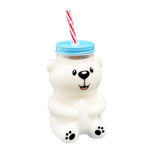 Botella de Vidrio con Forma de Oso de 20 oz, Tapa Azul, Linda Botella para Agua, Miel, Café, Leche, Botellas Bonitas con Tapas de Rosca Metálicas para Niños - Product Image 2