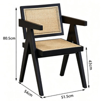 Chaise de salle à manger en rotin et bois massif style Chandigarh, fauteuil en cannage tressé de style mid-century, chaise d'appoint pour salon ou café