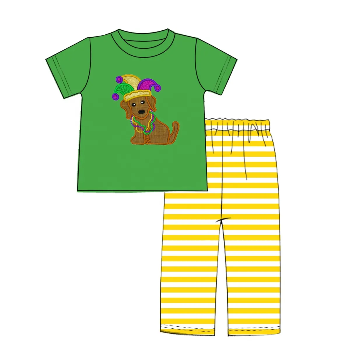 2023 Newest baby boy clothing sets spring mardi gras applique short sleeves shirt cotton clothes sets