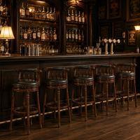 Tabouret de bar de style européen de luxe, dossier en bois massif, chaise de bar en cuir véritable, tabouret de bar en bois massif, chaise de bar pivotante haute