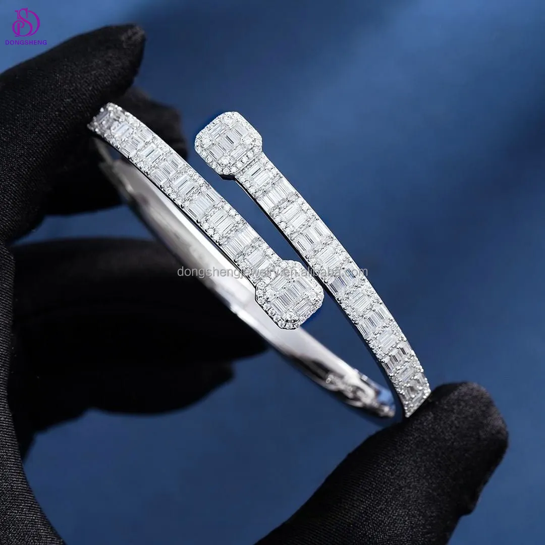 Di lusso ghiacciato fuori diamanti Baguette cubani bracciali cubani con polsino VVS Moissanite gioielli bracciali da donna 925 oro argento 1 pz