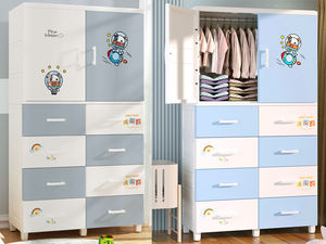 Garde-robe en plastique de dessin animé de largeur plane de 85cm avec 8 tiroirs et <span class=keywords><strong>portes</strong></span> d'ouverture sur <span class=keywords><strong>les</strong></span> côtés Vêtements en PP organisés avec cintre 85*38*150cm - Product Image 4