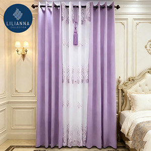Ensemble de rideaux de fenêtre de qualité supérieure, 4 pièces, rideaux transparents avec rideaux unis et pompons <span class=keywords><strong>pour</strong></span> salon, chambre à coucher, usage domestique - Product Image 1