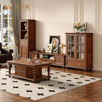 Meuble TV et table basse combinés en bois massif de style américain vintage avec rangement pour petit salon d'appartement