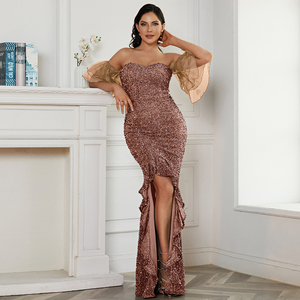 chinese dress ladies Missord Black Sequin Bodycon Prom Dress Women O Neck Long Sleeve Gorgeous Reflective Party Dresses Elegant Evening Gown, Blue / XXL main image 0