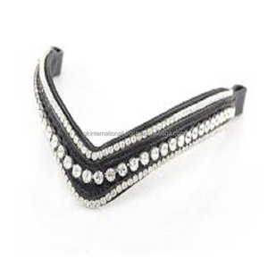 Banda de cuero para cejas en forma de V acolchada con diamantes de imitación de cristales de lujo Broand de brida decorativa para caballos - Product Image 1