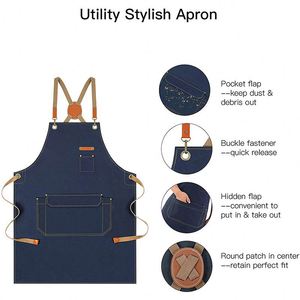 Canvas <b>Kitchen</b> <b>Apron</b> Modern Solid Cross-Back Waist Work Unisex Smock for Café Coffee Shop Barber Artist Custom Logo - Product Image 2