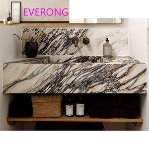 Évier de salle de bain en pierre naturelle personnalisé <span class=keywords><strong>EV</strong></span> STONE, lavabo en marbre Calacatta Viola massif pour meuble-lavabo de salle de bain - Product Image 1
