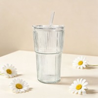 Gobelets en verre tendance de grande capacité 600 ml avec couvercle et paille, en verre, adaptés pour le café, le thé, les jus, les fêtes, les cadeaux
