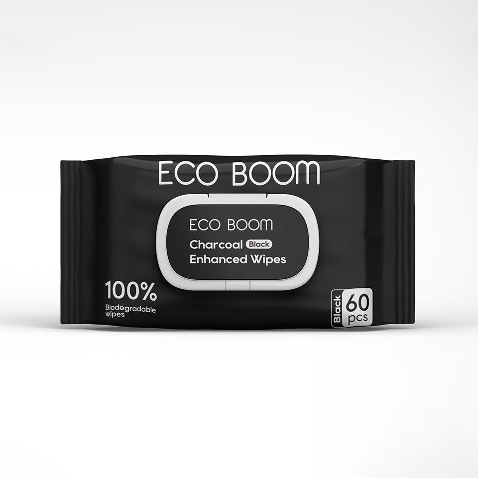 ECO BOOM organic friendly eco compostable bamboo body dry makeup multipurpose household wet Charcoal cleaning wipe