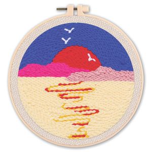 Kit de démarrage artisanal fait main DIY pour débutants : Pointeuse à laine, Crochet russe, Point de croix, Fleur sur toile de coton - Product Image 5