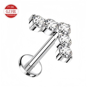 V Shaped Lip <b>Stud</b> Earring G23 <b>Titanium</b> Zircon Prong Setting For Party Piercing Jewelry - Product Image 1