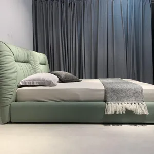 럭셔리 디자인 침실 호텔 홈 가구 침실 퀸 킹 사이즈 정품 가죽 녹색 소파 베드