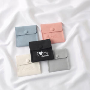Custom Emboss Logo Travel Jewelry <b>Pouch</b> Bag Women Velvet Microfiber Snap Button <b>Pouch</b> Bag for Necklace Earring Jewelry <b>Pouch</b> - Product Image 3