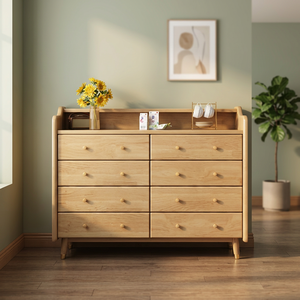 Modern Wood 8 <b>Drawer</b> Dresser Flat Panel Design Storage Cabinet Living Room Furniture Natural Finish - Product Image 1