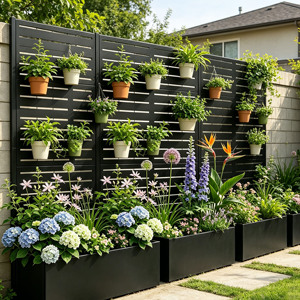 Outdoor Garden Galvanized Steel Raised Garden Bed 2-in-1 <b>Planter</b> Box with Drainage Holes & Privacy Screen - Product Image 1