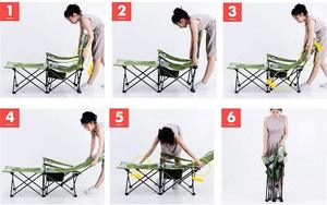 Silla de Camping Plegable de 6 Patas con Respaldo Ajustable, Silla Reclinable de Playa con Reposapiés y Almohada Desmontable - Product Image 3