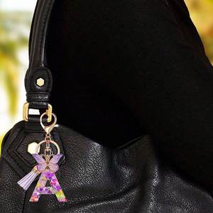 Cute Girl Resin Model <b>Kit</b> Shiny Crystal Butterfly Lucky Letter Keychain Pink Purple Letter Key Chains - Product Image 4