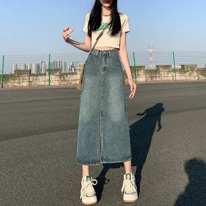 Jupes longues d'été pour femmes 2023 Style coréen Jupe en jean midi Femme Casual Vintage Blue Knee Length Jeans Shorts