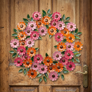 Corona de flores redonda hecha a mano de plástico decorativa multicolor estilo rústico sin iluminación - Product Image 6