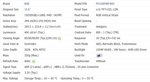 Module LCD industriel BOE PV156FHM-N20 15,6 pouces, interface eDP, rétroéclairage WLED, 400 nits, 1920*1080 FHD, écran TFT - Product Image 2