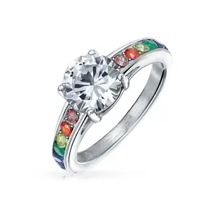 Ska Sieraden Rvs Zilveren Ringen 2CT Gay Pride Cz Solitaire Lgbtq Engagement Ring