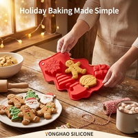 6-fach Weihnachtsbaum-Silikonform mit verschiedenen Formen: Weihnachtsmann, Lebkuchenmann, Schokolade, Kuchen, Seife, Kerze – DIY, lebensmittelecht, BPA-frei