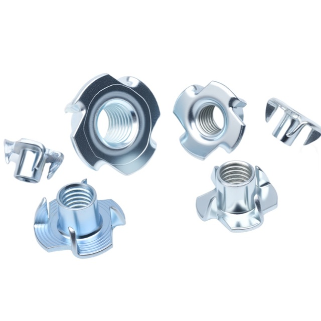 Four Prong Tee Nuts Threaded Insert Fasteners for Wooden Panels and Furniture Assembly