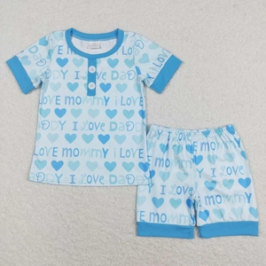 Conjunto de Pijama para Niño I LOVE Mommy Blue, Pantalones Cortos con Estampado Ecológico de Spandex/Poliéster - Product Image 1