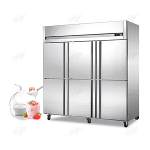 0-+10 Temp Energy Saving Air Cooling 6 Doors Comercial Stainless Steel Standing Chiller For Kitchen