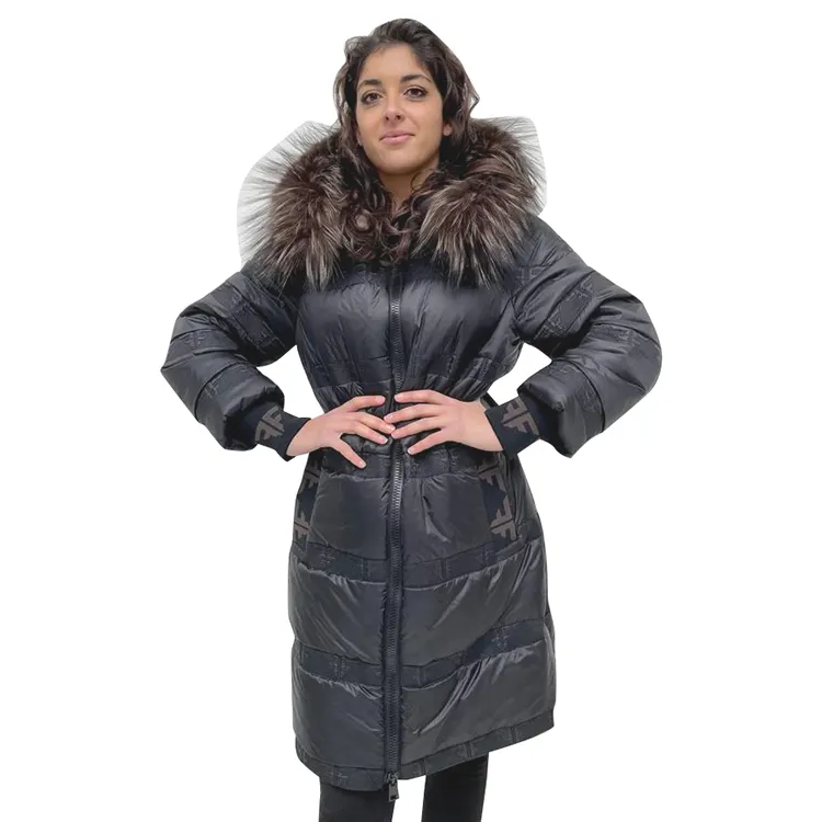 Rain Jacket Silver Fox Uracion Cynereo Argenteus Italy Winter Outwear For Women Hood Fox Fur Black Coat