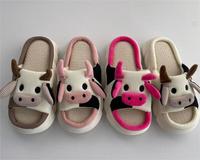 Chaussons légers en lin pour femme avec motifs animaux mignons (écureuil, carotte, panda, vache, grenouille, mule) pour usage domestique, adaptés à l'hiver et à l'été