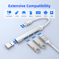 Hub USB Multiport Mini 4 Port USB 3.0 2.0, Adaptor Splitter USB-A untuk Laptop Komputer