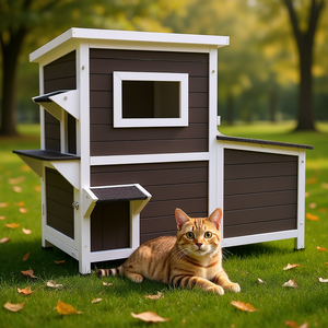 Nichoir extérieur en bois pour chat 42 x 25 x 34 pouces, abri surélevé pour chats errants, imperméable avec fenêtre transparente et portes à battants - Product Image 2