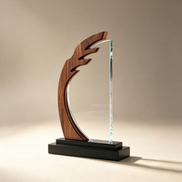 Trophée de plaque de récompenses en verre de cristal en bois avec base noire Unique Autre produit d'artisanat en cristal