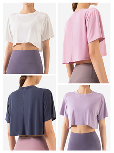 T-shirt de yoga court coupe ample 180 GSM 70 % viscose 30 % polyester pour femme, idéal pour la course et le fitness, chemisier décontracté d'entraînement - Product Image 6
