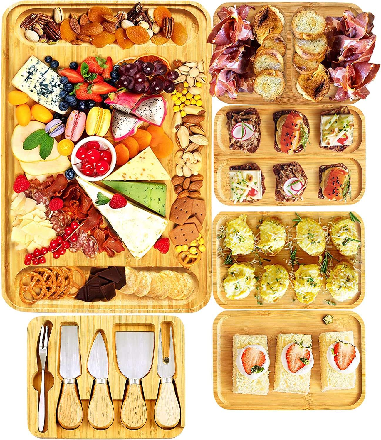 Cheese Tray Wood Cheese Board With Plate Bamboo Chacuterie Board Cheese Serving Tray With Drawer Mother Day Christmas Gift