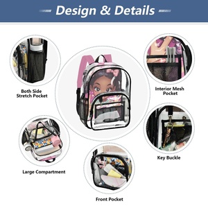 New Arrival Large Size Custom <b>Sublimated</b> Print Transparent PVC Clear Leisure Sports Backpack for Women - Product Image 5